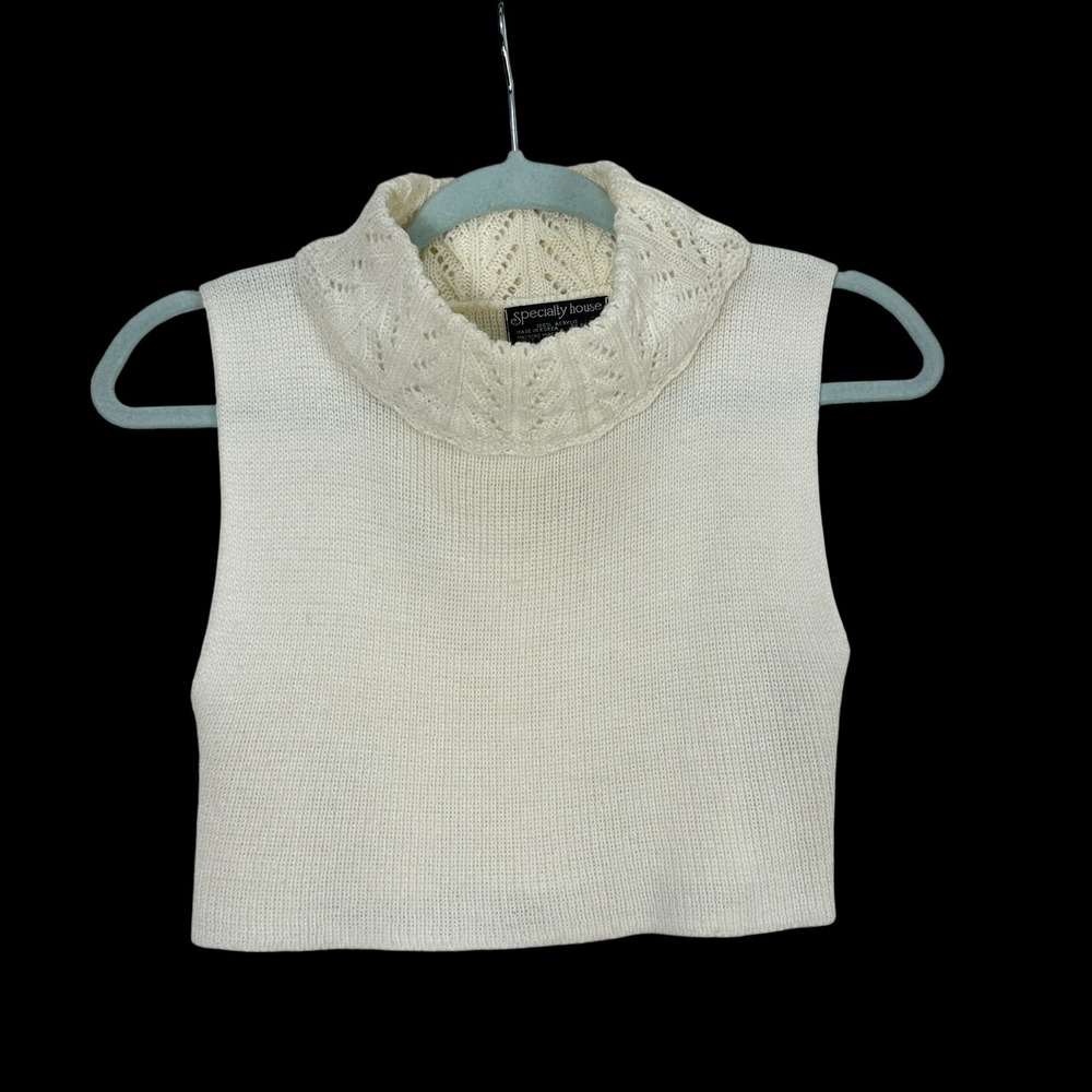 Vintage Specialty House Cream Knit Turtleneck Dickie Pointelle Lace Eyelet Ivory